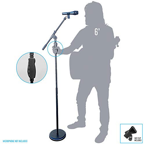 AxcessAbles MS-201RB Round Base Boom Microphone Stand with Quick Clutch Height Adjustment & Microphone Clip