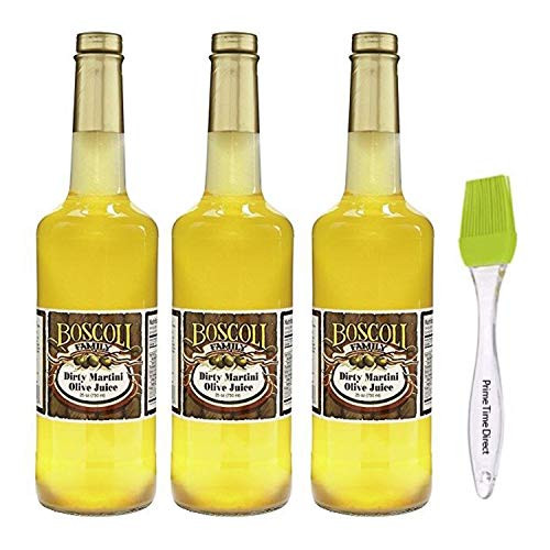 Boscoli Dirty Martini Olive Juice 25 ounce (3 Pack) Bundled with a PrimeTime Direct Silicone Basting Brush in a PTD Sealed Box