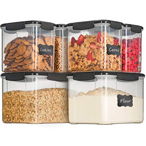 Airtight Food Storage Containers With Lids [6 Piece] BPA Free Plastic Kitchen Pantry Storage Containers - Dry Food Storage Containers Set For Pasta, Cereal, Flour, Sugar, Coffee, Rice, Nuts, Snacks.