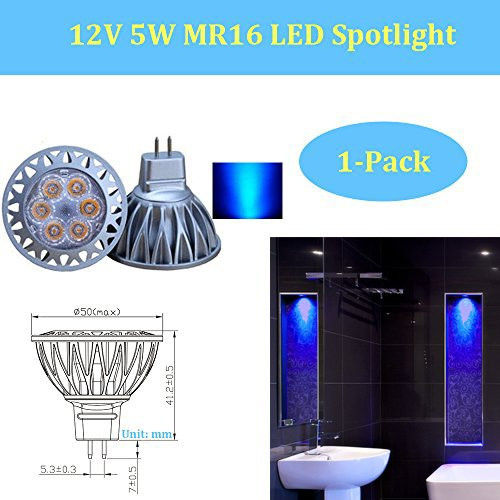 Makergroup Low Voltage Lighting 12VAC/DC MR16 Gu5.3 Bi-pin LED Bulb Lamp Spotlight 35-50W Halogen Replacement for Indoor and Outdoor Landscape Decoration Lighting(5W MR16 LED Bulb Blue Color)