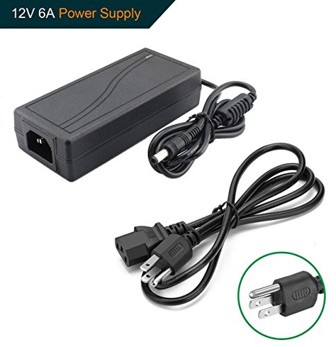 Superpower 12 Volt 6 Amp Power Supply Adapter Converter Regulator, 5.5mm x 2.1mm DC Plug, Output 12V 6A 72W Wall Plug Switch for DC12V 5050 LED Strip Light