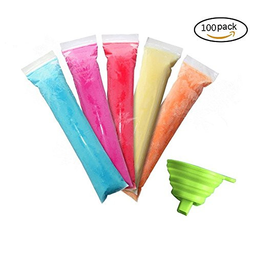 Urbanviva 100 Pack Popsicle Molds Pouch Bags, Disposable Diy Ice Pop Mold Bags For Yogurt, Ice Cream, Otter Pops Or Freeze Pops. BPA Free And FDA Approved, With Funnel