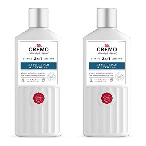 Cremo Barber Grade Blue Cedar & Cypress 2-in-1 Shampoo & Conditioner, Cleans and Conditions All Hair Types in One Step, 16 Oz (2-Pack) Cremo Barber Grade Blue Cedar & Cypress 2-in-1 Shampoo & Conditioner, Cleans and Conditions All Hair Types in One Step, 16 Oz (2-Pack)