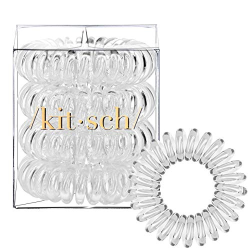 Kitsch Spiral Hair Ties, Coil Hair Ties, Phone Cord Hair Ties, Hair Coils - 4pcs, Transparent