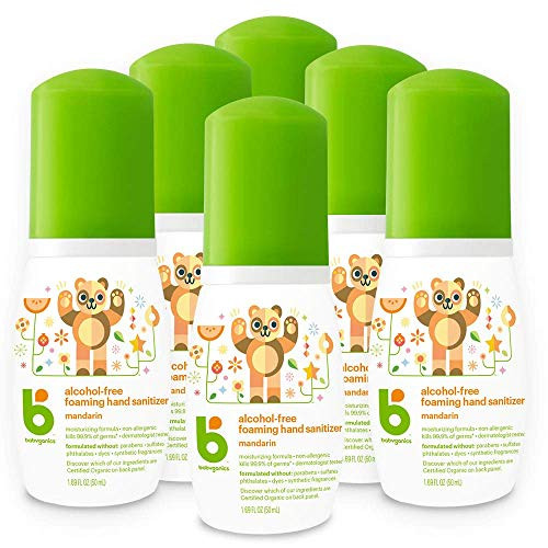 Babyganics Alcohol-Free Foaming Hand Sanitizer, On-The-Go, Mandarin, 1.69 oz, 6 Pack, Packaging May Vary
