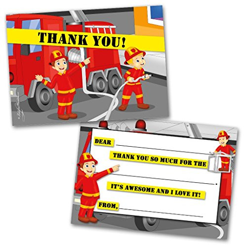 Thank You Cards | 10 Cards with Envelopes | Fireman Themed | Made for Kids | Flat Style | Colorful Design | Thank You Greeting Cards | Kids Thank You Cards | Children Thank You Cards