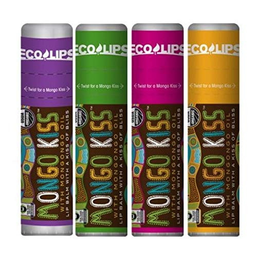 Eco Lips Mongo Kiss Organic Lip Balm 4 Pack Acai Berry, Peppermint, Pomegranate, Vanilla Honey - 100 Percent USDA Organic - Soothe, Moisturize Dry, Cracked and Chapped Lips - Made in USA Eco Lips Mongo Kiss Organic Lip Balm 4 Pack Acai Berry, Peppermint, Pomegranate, Vanilla Honey - 100 Percent USDA Organic - Soothe, Moisturize Dry, Cracked and Chapped Lips - Made in USA