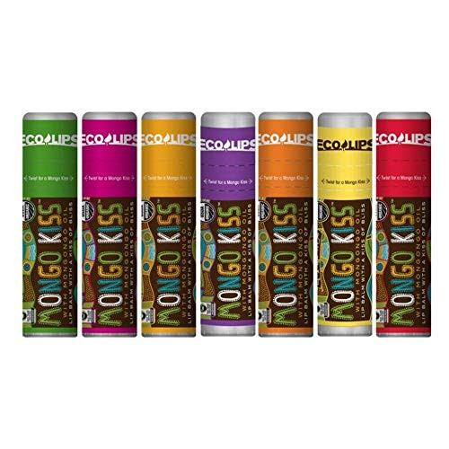 Eco Lips Lip Balm Mongo Kiss Organic 7 Pack - Vanilla Honey, Acai Berry, Peppermint, Pomegranate, Banana, Yumberry, Blood Orange, 100% Organic with Mongongo Oil - Soothe & Moisturize Dry, Cracked Lips Eco Lips Lip Balm Mongo Kiss Organic 7 Pack - Vanilla Honey, Acai Berry, Peppermint, Pomegranate, Banana, Yumberry, Blood Orange, 100% Organic with Mongongo Oil - Soothe & Moisturize Dry, Cracked Lips