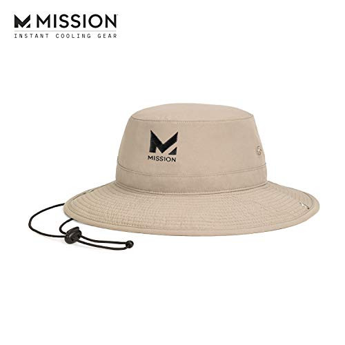 MISSION Cooling Bucket Hat- UPF 50, 3 Wide Brim, Cools When Wet- Khaki