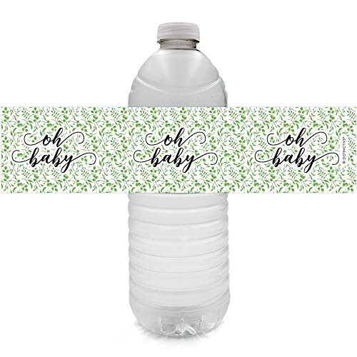Greenery Baby Shower Water Bottle Labels - 24 Stickers
