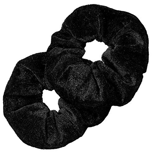 Kenz Laurenz Scrunchies for Hair - 2 Velvet Hair Ties for Women Girls Hair Elastics Ponytail Holder Scrunchy Girl Accessories Elastic Hair Bands Scrunchie Pack (Black)