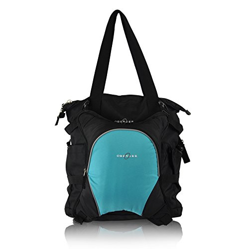 Obersee Innsbruck Diaper Bag Tote with Detachable Cooler, Black/Turquoise