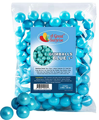 Light Blue Gumballs for Candy Buffet - Apx. 120 Gumballs - 2 Pounds - Shimmer Gumballs 1 Inch - Blue Candy - Bulk Candy