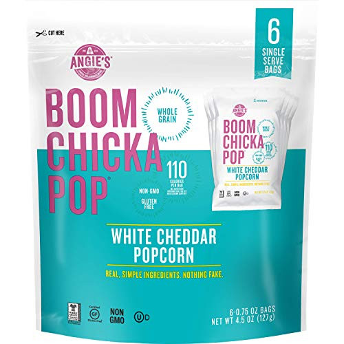 Angie's BOOMCHICKAPOP Gluten Free White Cheddar Popcorn, (6 Count of 0.75 Oz Snack Pack Bag) 4.5 Oz