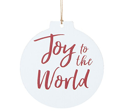 P. Graham Dunn Joy to The World White Circle 3 x 3 Printed Overlay Wood Hanging Christmas Ornament