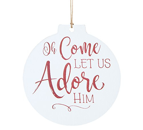 P. GRAHAM DUNN Oh Come Let Us Adore Him White Circle 3 x 3 Printed Overlay Wood Christmas Ornament