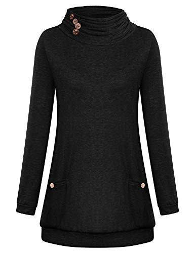 Tanst Sky Womens Long Sleeve Cowl Neck Sweatshirt Casual Tunic Tops with Pockets Black
