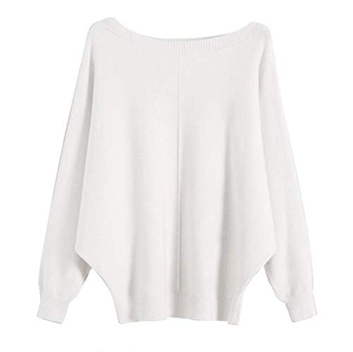 GABERLY Boat Neck Batwing Sleeves Dolman Knitted Sweaters and Pullovers Tops for Women (White-2, One Size)