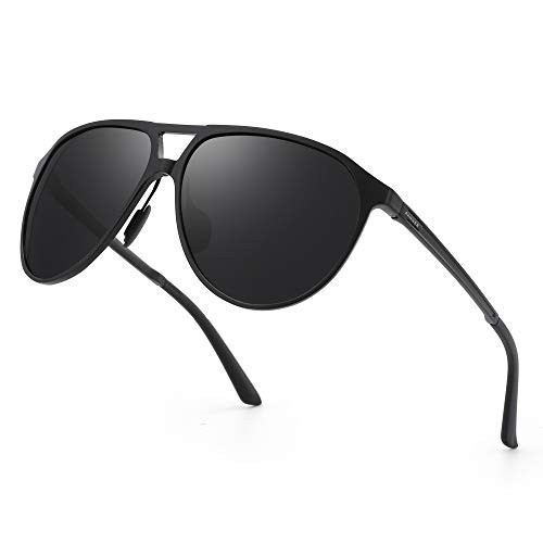 PANNER Retro Aviator Polarized Sunglasses for Men Al-Mg Metal Frame Ultra Light(Black Frame/Grey Lens)