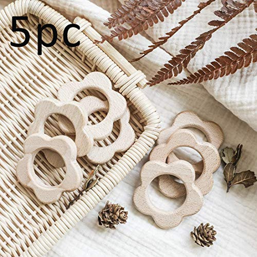 Biter teether 5pcs Natural Wooden Teether Pendants for Baby Teething Toys Beech Wood Flower Shape Teether Rings for DIY Jewelry Making Organic Handmade Baby Nursing Accessories Infant Shower Gift Biter teether 5pcs Natural Wooden Teether Pendants for Baby Teething Toys Beech Wood Flower Shape Teether Rings for DIY Jewelry Making Organic Handmade Baby Nursing Accessories Infant Shower Gift