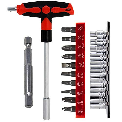 Toolman 21pcs T-Handle Bit & Sockets set Multi bits Hex socket wrench Screwdriver Set Deep Nuts Driver nut driver QTH016