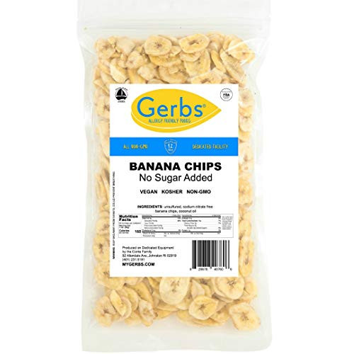 GERBS Unsweetened Banana Chips, 64 ounce Bag, Unsulfured, Preservative, Top 14 Food Allergy Free