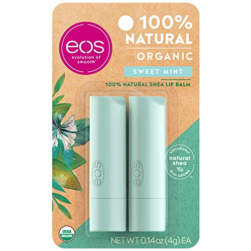 eos USDA Organic Lip Balm - Sweet Mint | Lip Care to Moisturize Dry Lips | 100% Natural and Gluten Free | Long Lasting Hydration | 0.14 oz | 2 Pack eos USDA Organic Lip Balm - Sweet Mint | Lip Care to Moisturize Dry Lips | 100% Natural and Gluten Free | Long Lasting Hydration | 0.14 oz | 2 Pack