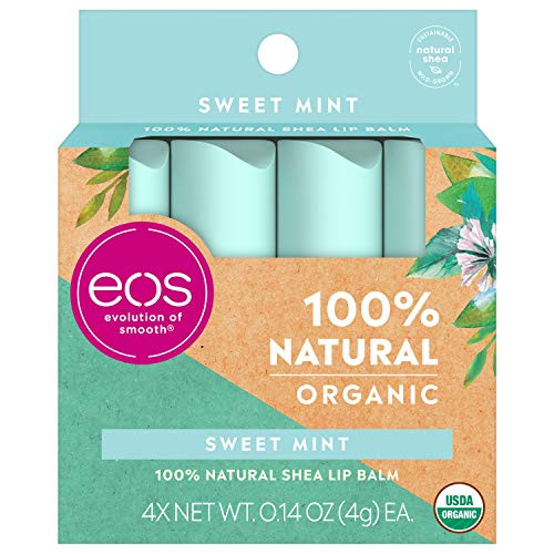 eos USDA Organic Lip Balm - Sweet Mint | Lip Care to Nourish Dry Lips | 100% Natural and Gluten Free | Long Lasting Hydration | 0.14 oz | 4 Pack eos USDA Organic Lip Balm - Sweet Mint | Lip Care to Nourish Dry Lips | 100% Natural and Gluten Free | Long Lasting Hydration | 0.14 oz | 4 Pack