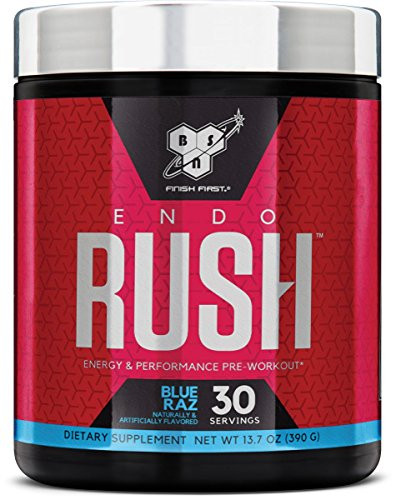 BSN Endorush Pre-Workout Powder, Energy Supplement for Men and Women, 300mg of Caffeine, with Beta-Alanine and Creatine, Blue Raspberry, 30 Servings