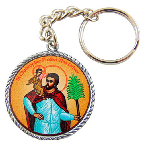 St Christopher Icon Key Chain Patron Saint Metal Key Ring