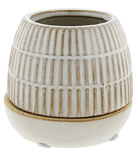 Lucky Winner Rustic Ribbed White Ceramic Planter with Saucer