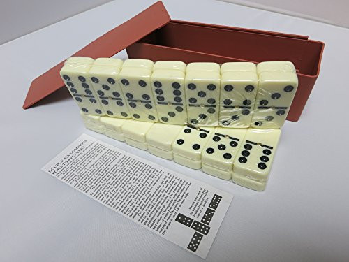 XELA Global Dominoes Set 28 Piece Double Six Ivory Regulation Size Domino Tiles with Plastic Carrying Storage Case Classic Table Game XELA Global Dominoes Set 28 Piece Double Six Ivory Regulation Size Domino Tiles with Plastic Carrying Storage Case Classic Table Game