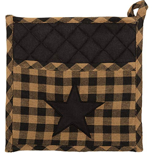 VHC Brands Primitive Tabletop Kitchen Fabric Loop Cotton Appliqued Pocket Star Pot Holder, Raven Black VHC Brands Primitive Tabletop Kitchen Fabric Loop Cotton Appliqued Pocket Star Pot Holder, Raven Black