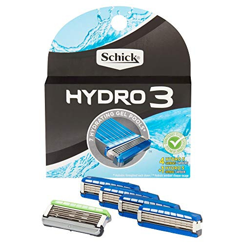 Schick Hydro 3 Razor Blade Refills for Men - 4 Count +1 Hydro 5 Refill (Pack of 2)