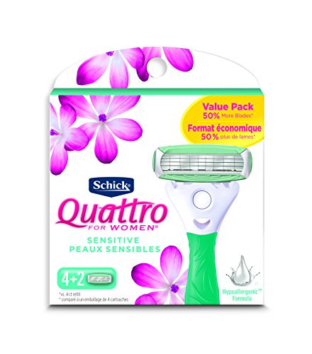 Schick Quattro Sensitive Razor Blade Refills for Women, 6 Count