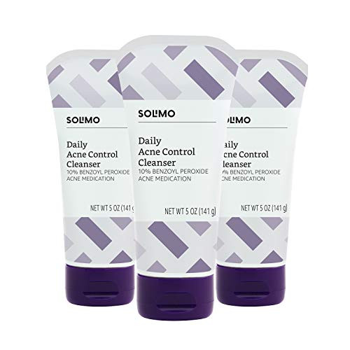 Amazon Brand - Solimo Daily Acne Control Cleanser, Maximum Strength 10% Benzoyl Peroxide Acne Medication, 5 Ounce (Pack of 3)