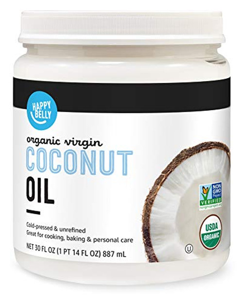 Amazon Brand - Happy Belly Organic Virgin Coconut Oil, 30 Fl Oz Amazon Brand - Happy Belly Organic Virgin Coconut Oil, 30 Fl Oz