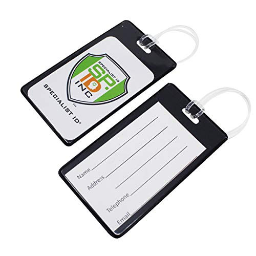 25 Pack - Vivid Backpack ID Luggage Tags for Student Identification Cards - School Name Badge Holder for Backpacks - Business Card Size with Clear Insert Window by Specialist ID (Black)