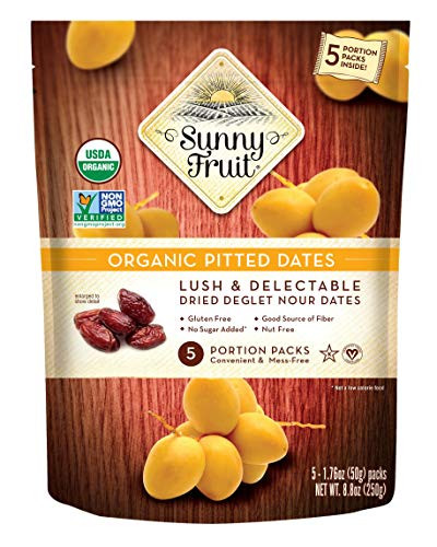 ORGANIC Pitted Dried Dates - Sunny Fruit - (5) 1.76oz Portion Packs per Bag | Purely Dates - NO Added Sugars, Sulfurs or Preservatives | NON-GMO, VEGAN, HALAL & KOSHER