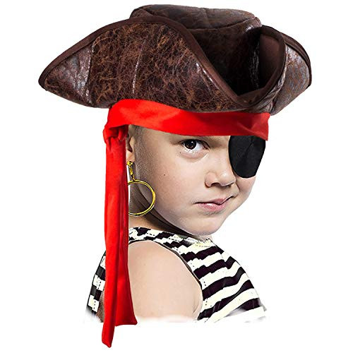 Tigerdoe Pirate Hat for Kids - 3 Pc Set - Pirate Hat and Eye Patch - Pirate Accessories - Pirate Costumes Brown
