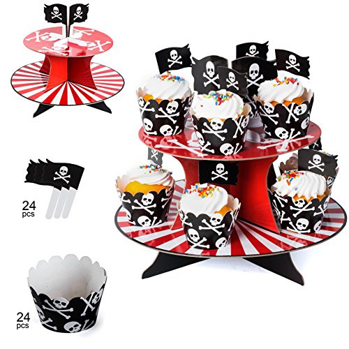 Pirate Party Supplies  Pirate Baking Supplies - Pirate Cupcake Stand, Cupcake Wrappers & Cupcake Toppers - Pirate Themed Party Supplies by Tigerdoe