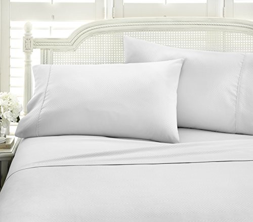 ienjoy Home Hotel Collection Embossed Chevron 4 Piece Sheet Set, QUEEN, WHITE