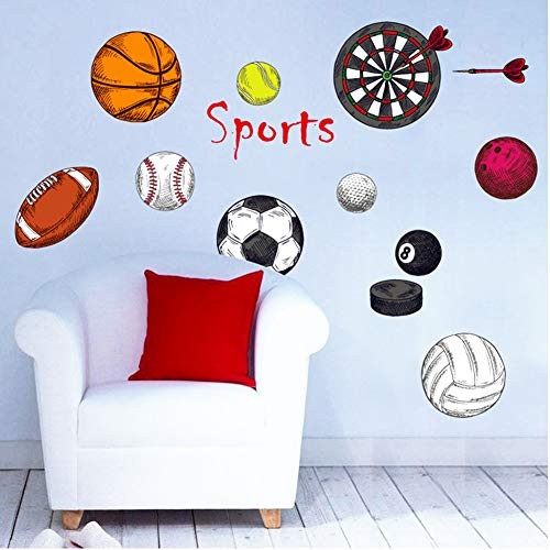 Football Soccer Wall Stickers Baseball Tennis Darts Golf Wall Decal Decor Windows Bedroom Removable Decals DIY Vinyl Decal Removable Decor Art Kids Nursery Room Peel Stick (Colorful)