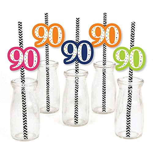 90th Birthday - Cheerful Happy Birthday - Paper Straw Decor - Colorful Ninetieth Birthday Party Striped Decorative Straws - Set of 24 90th Birthday - Cheerful Happy Birthday - Paper Straw Decor - Colorful Ninetieth Birthday Party Striped Decorative Straws - Set of 24