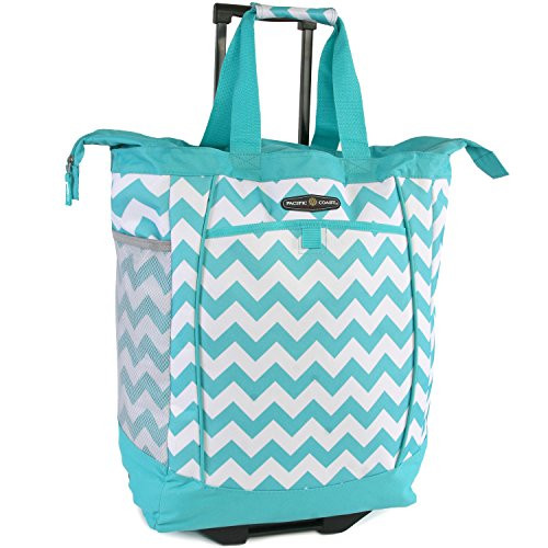 Pacific Coast Signature Large Rolling Shopper Tote Bag, Chevron Teal, One Size
