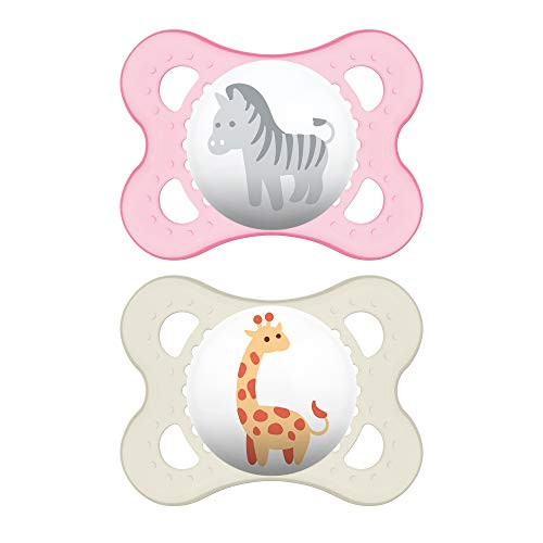 MAM Animal Collection Pacifiers (2 pack, 1 Sterilizing Pacifier Case), MAM Pacifier 0-6 Months, Baby Pacifiers, Baby Girl, Best Pacifier for Breastfed Babies