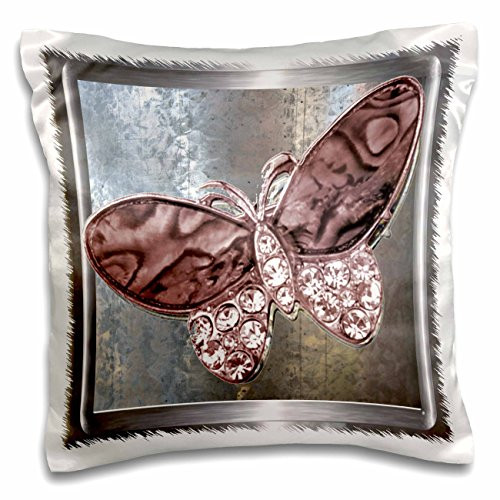 3D Rose Realistic Looking Silver Frame & Background with Our Glitter Art Butterflies Design Pillowcase, 16" x 16"