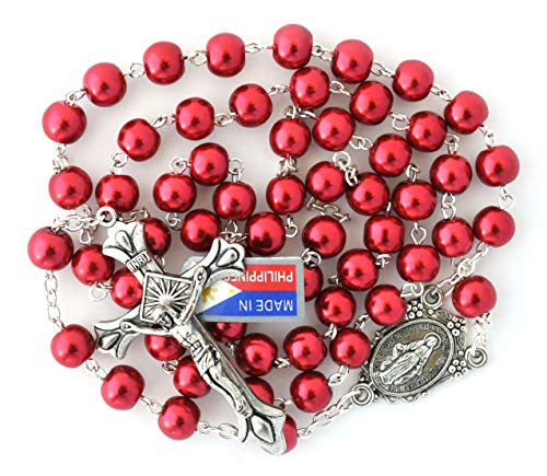 Red Rosary | Glass Rosary | Imitation Pearl | Catholic Rosary Beads | Handmade | Beautiful Rosary with Miraculous Medal Center Piece | Catholic Gift idea Red Rosary | Glass Rosary | Imitation Pearl | Catholic Rosary Beads | Handmade | Beautiful Rosary with Miraculous Medal Center Piece | Catholic Gift idea
