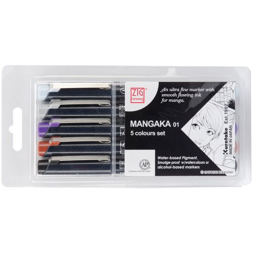 Zig - Cartoonist Mangaka 0.1mm Markers 5/Pkg - Assorted Colors