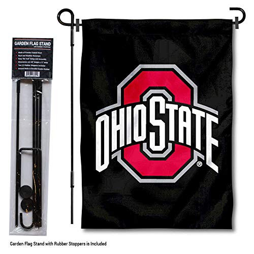 College Flags & Banners Co. Ohio State Buckeyes Black Garden Flag with Stand Holder